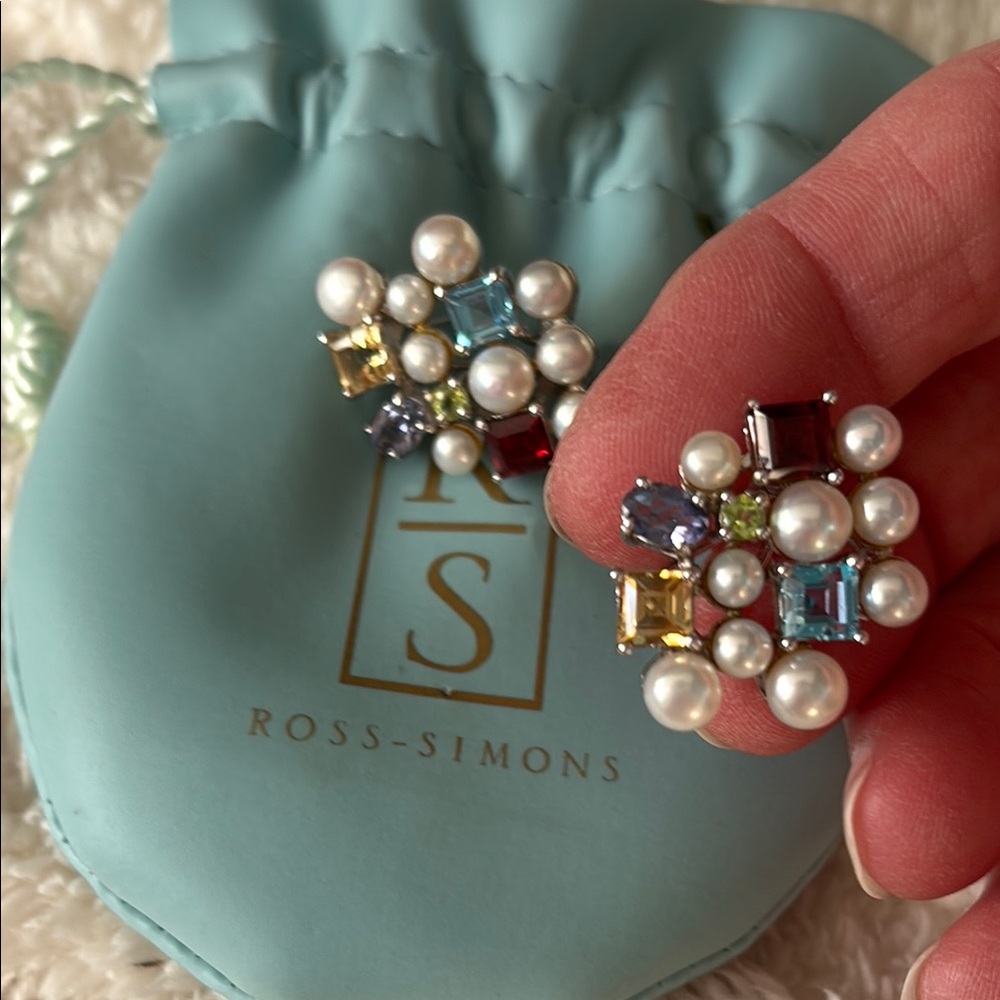 NWOT Ross-Simons Multicolor Gemstone and Pearl Earrings